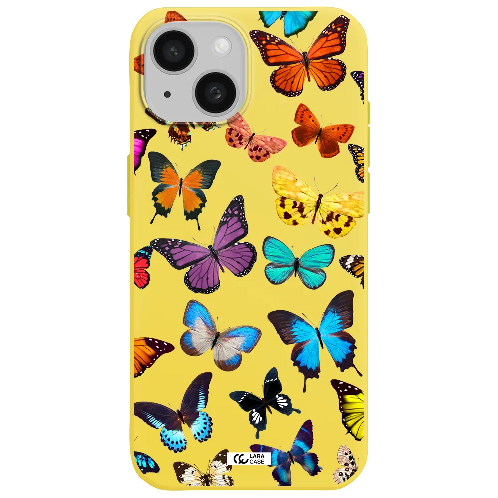 Colorful Butterflies Apple iPhone 15 Silicone canary yellow Case
