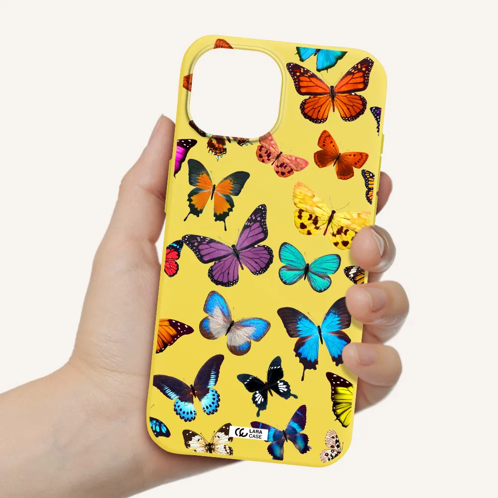 Colorful Butterflies Apple iPhone 15 Silicone canary yellow Case