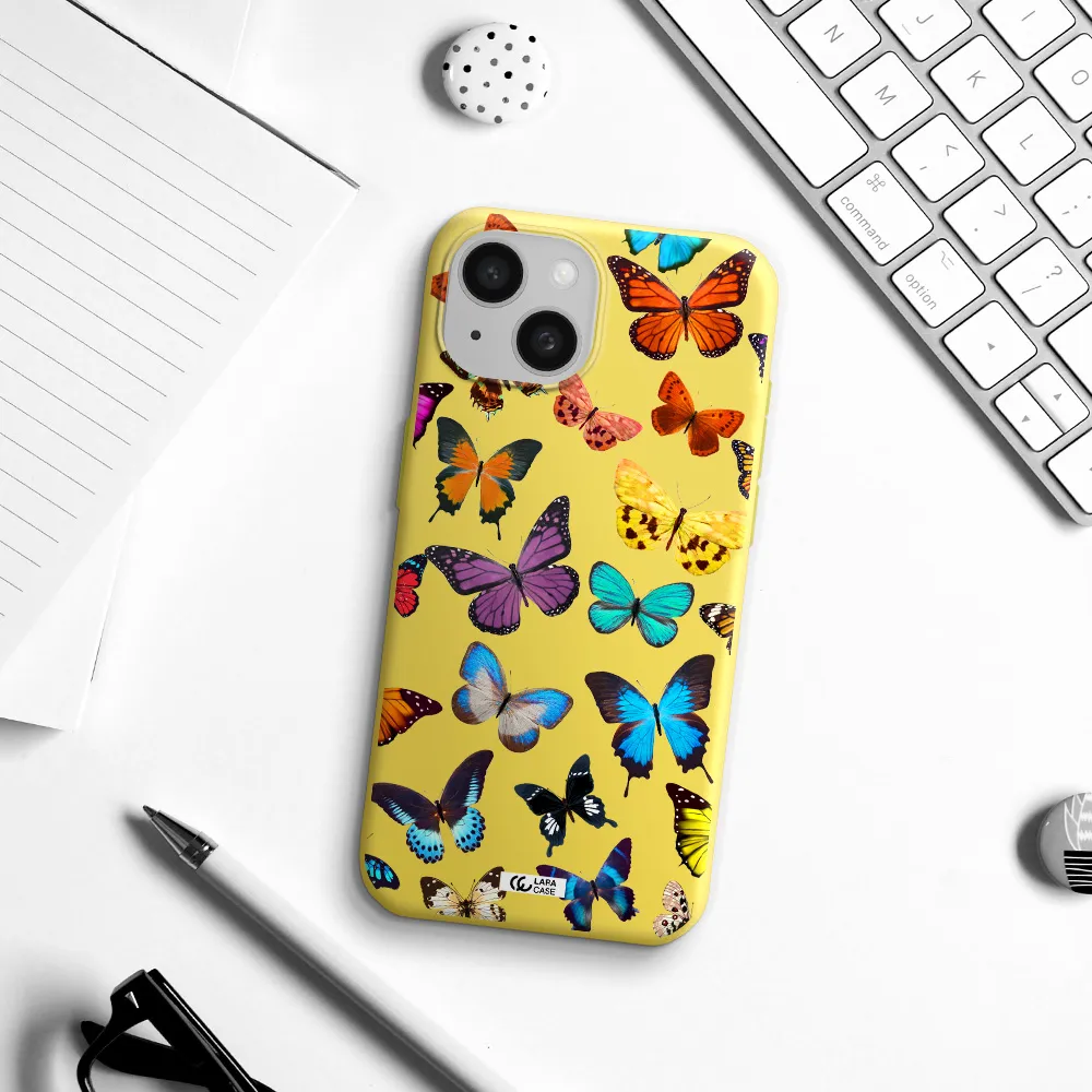 Colorful Butterflies Apple iPhone 15 Silicone canary yellow Case