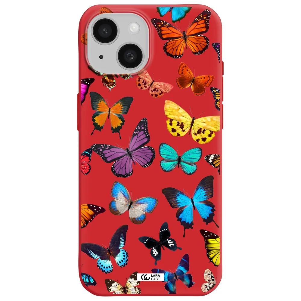 Colorful Butterflies Apple Iphone 15 Silicone Imperial Red Case