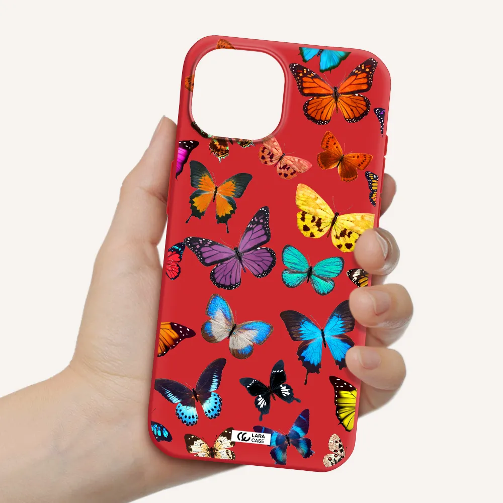 Colorful Butterflies Apple Iphone 15 Silicone Imperial Red Case