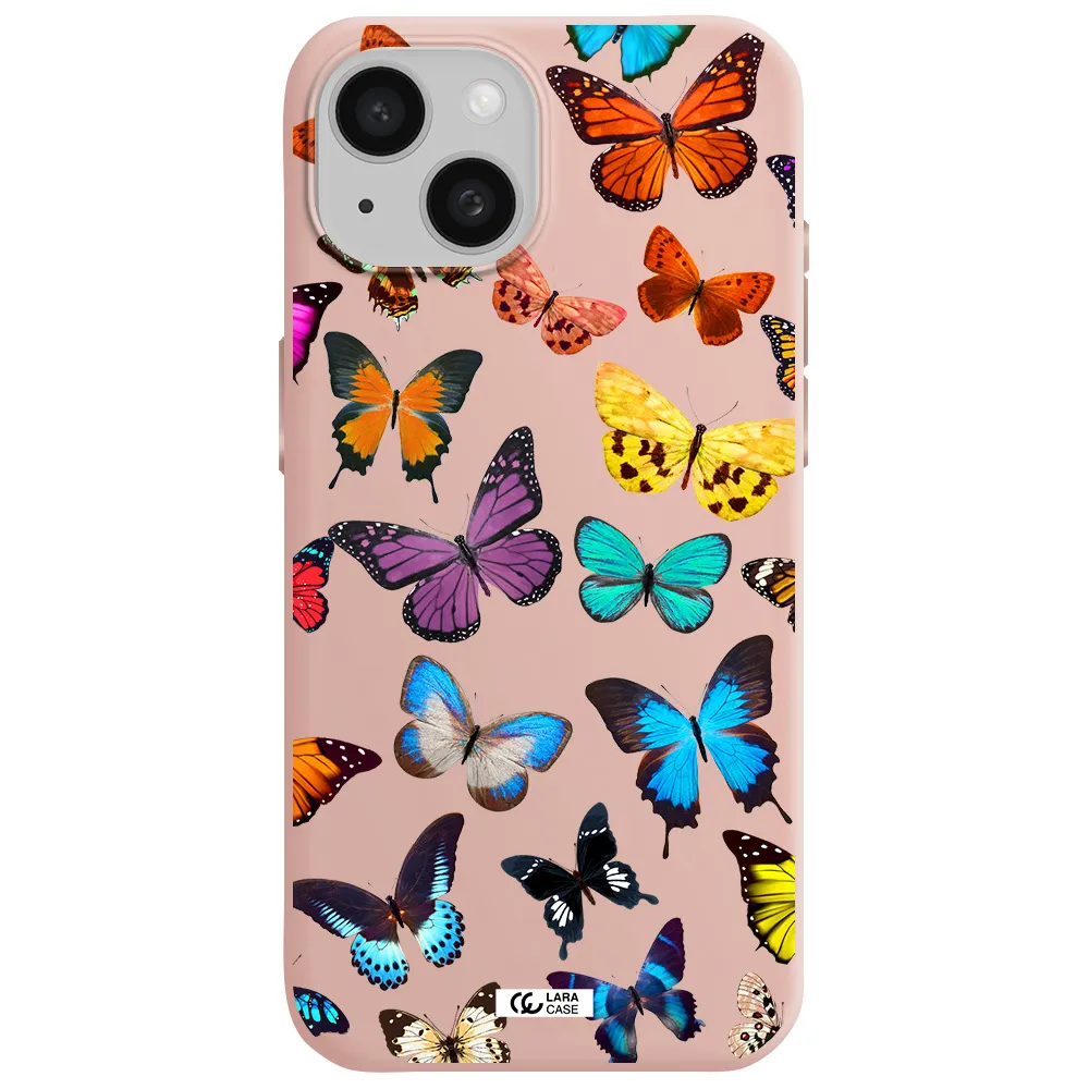 Colorful Butterflies Apple Iphone 15 Silicone Pastel Pink Case