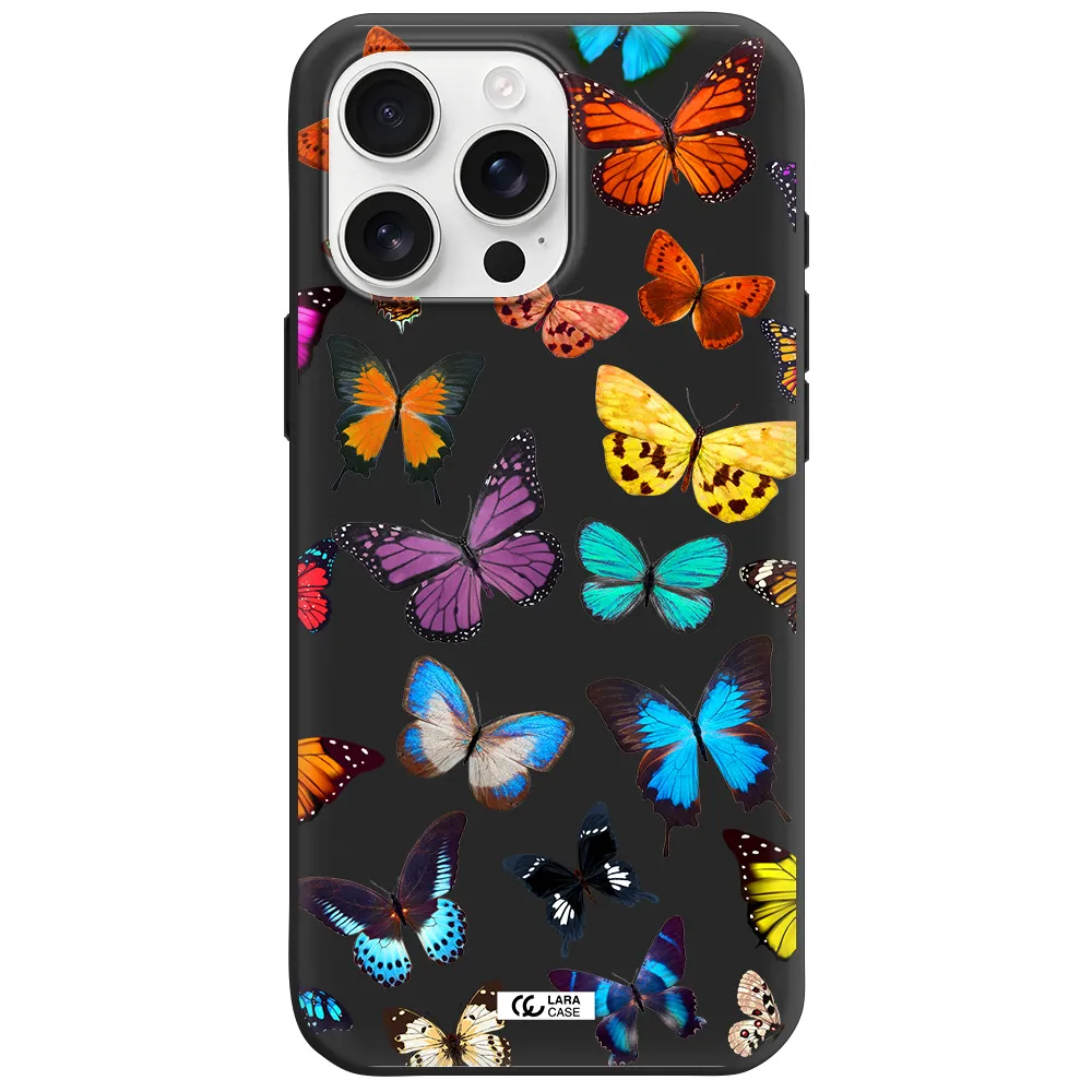 Colorful Butterflies Apple Iphone 16 Pro Max Silicone Black Case