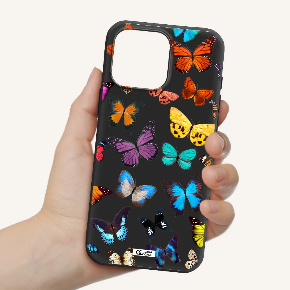 Colorful Butterflies Apple Iphone 16 Pro Max Silicone Black Case