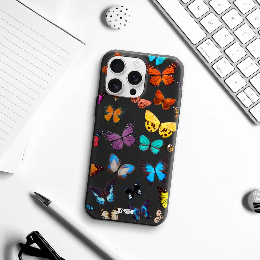 Colorful Butterflies Apple Iphone 16 Pro Max Silicone Black Case