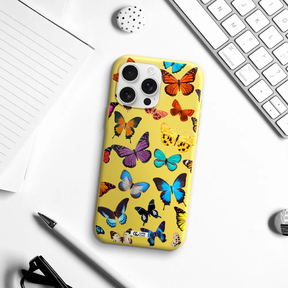 Colorful Butterflies Apple Iphone 16 Pro Max Silicone Canary Yellow Case
