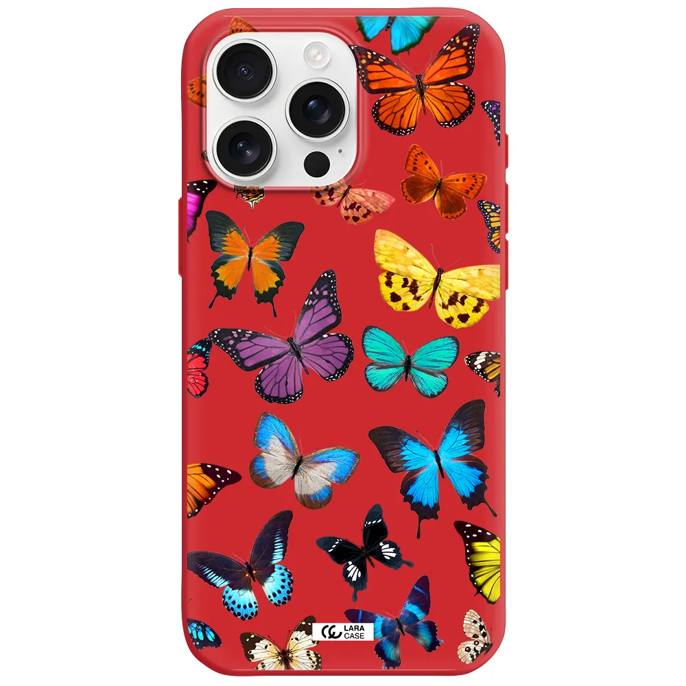 Colorful Butterflies Apple Iphone 16 Pro Max Silicone Imperial Red Case