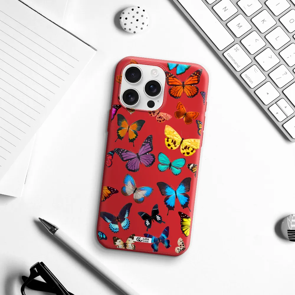 Colorful Butterflies Apple Iphone 16 Pro Max Silicone Imperial Red Case