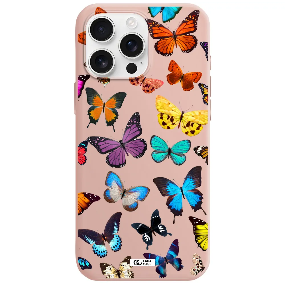 Colorful Butterflies Apple Iphone 16 Pro Max Silicone Pastel Pink Case