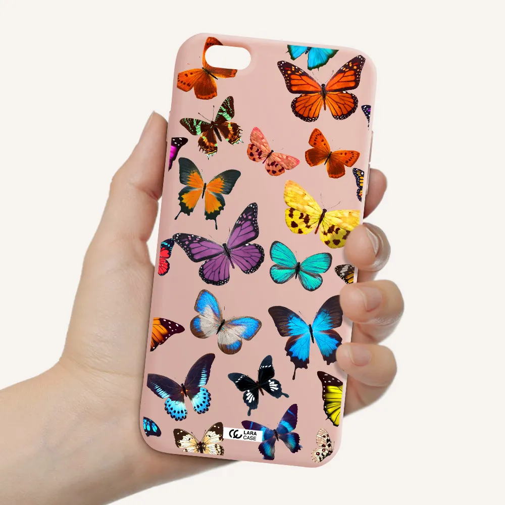 Colorful Butterflies Apple iPhone 6 plus Silicone pastel pink Case