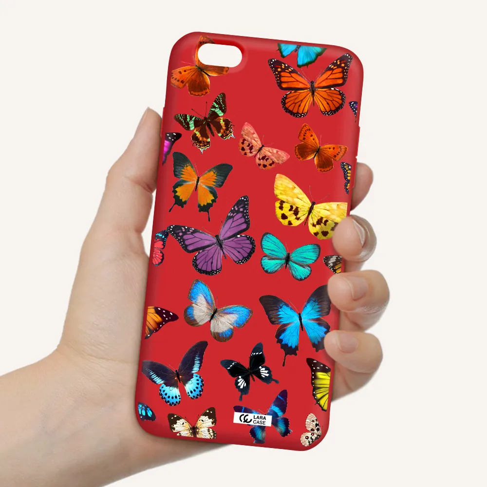 Colorful Butterflies Apple iPhone 6 s plus Silicone Imperial Red Case