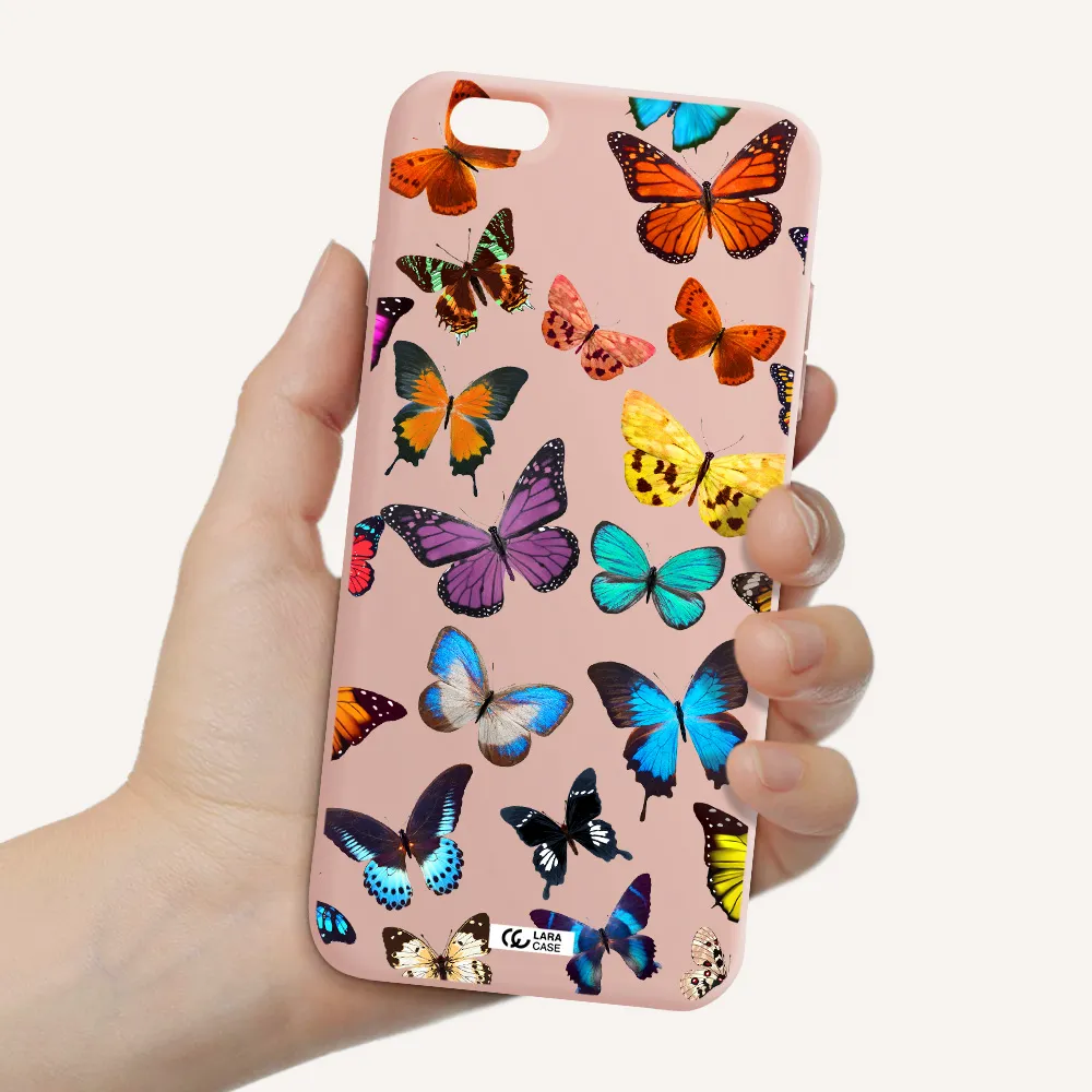 Colorful Butterflies Apple iPhone 6 s plus Silicone pastel pink Case