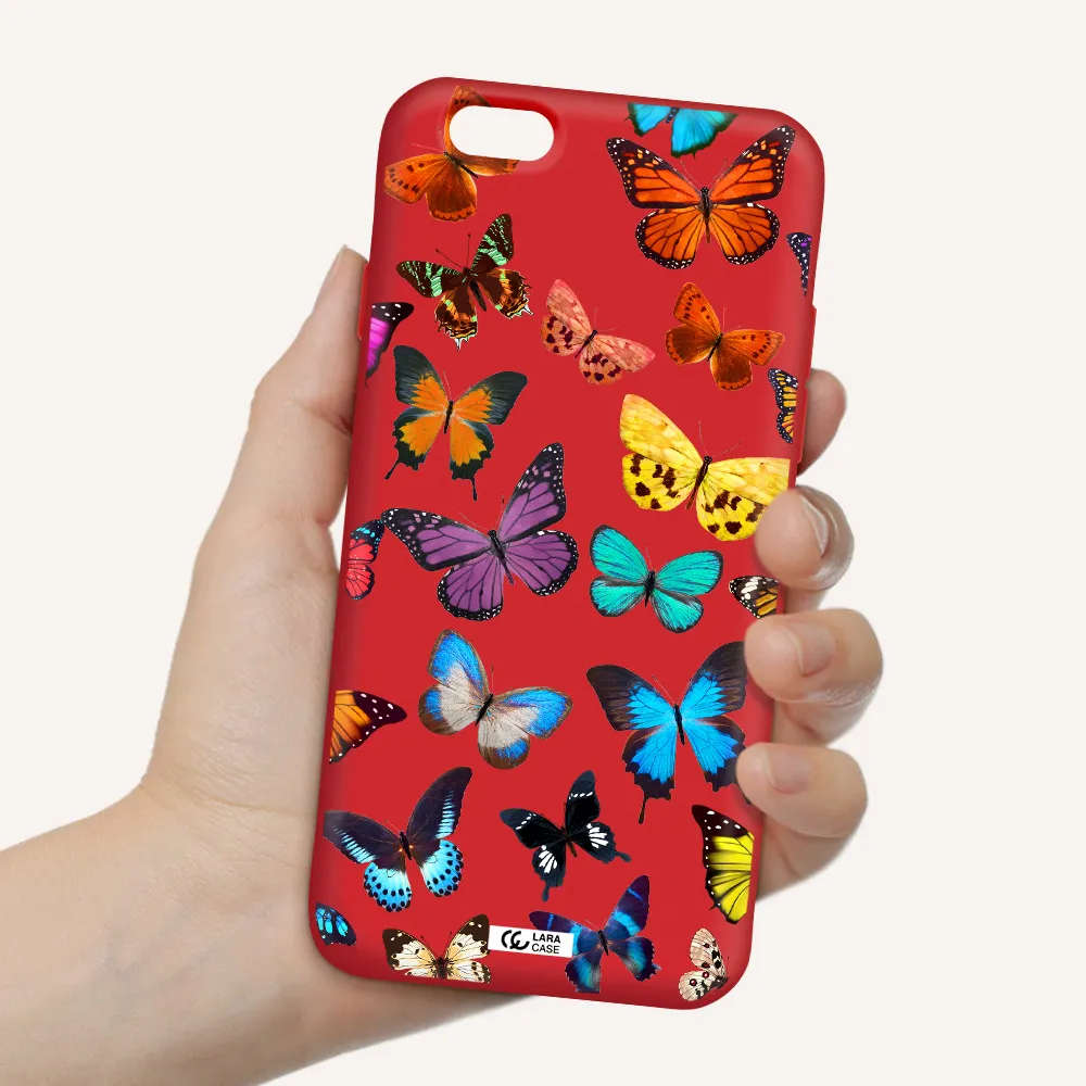 Colorful Butterflies Apple iPhone 6 Silicone Imperial Red Case
