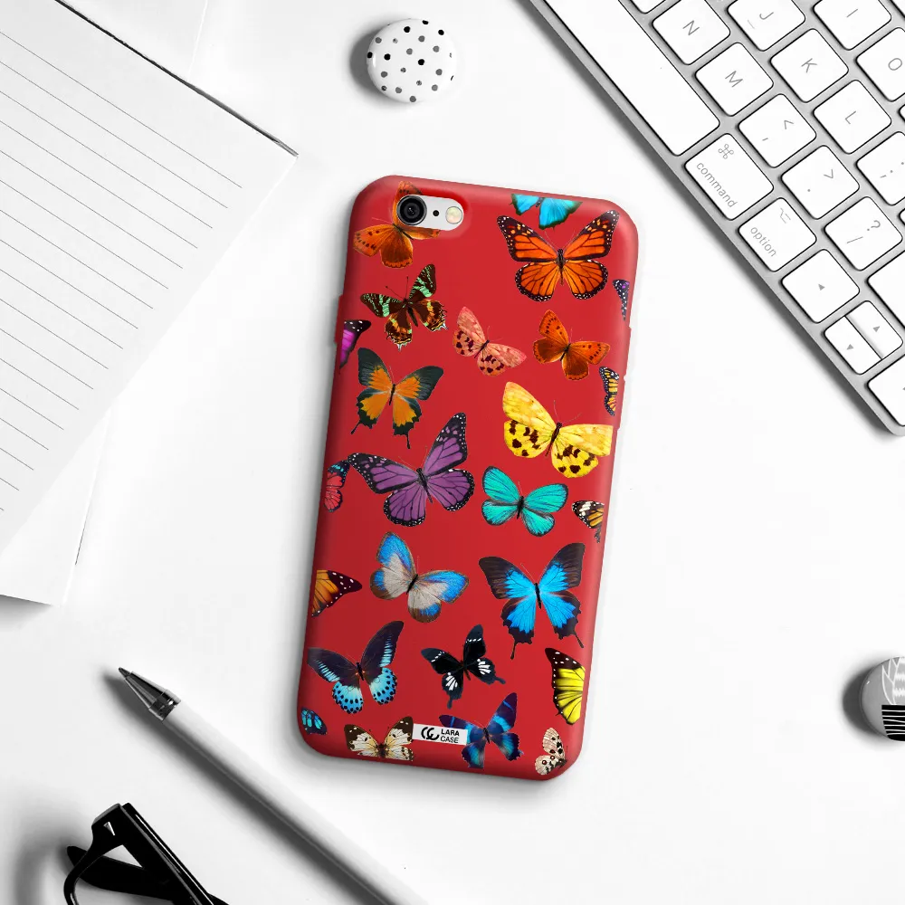 Colorful Butterflies Apple iPhone 6 Silicone Imperial Red Case