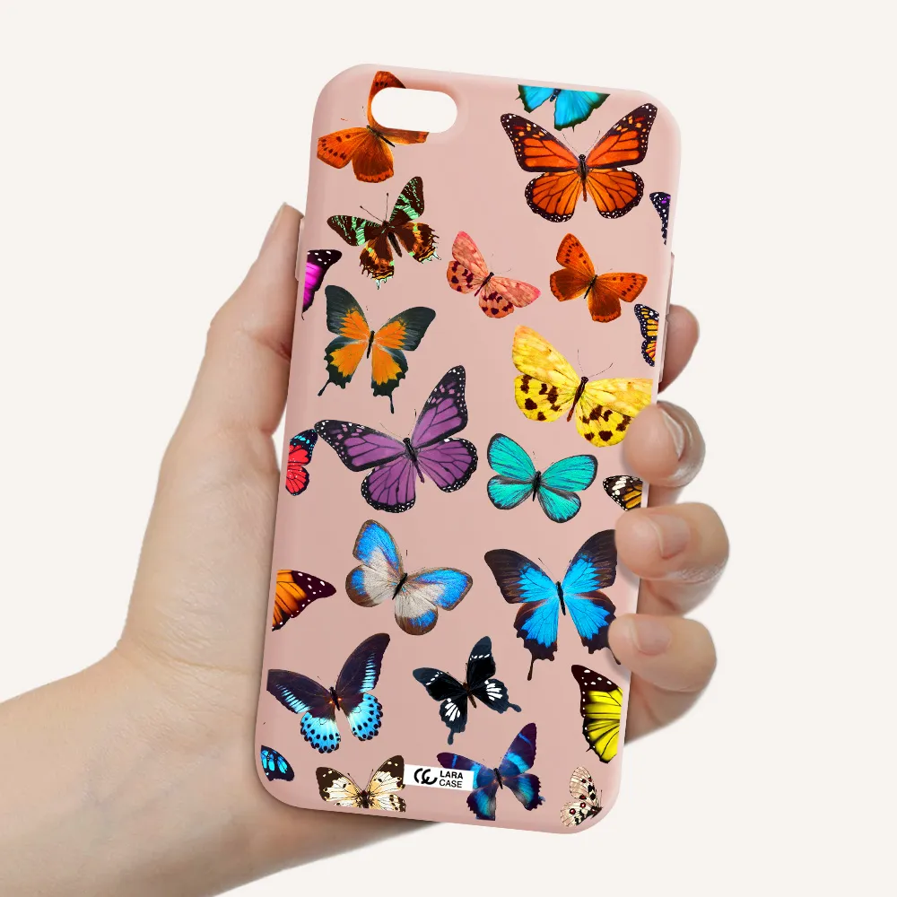 Colorful Butterflies Apple iPhone 6 Silicone pastel pink Case