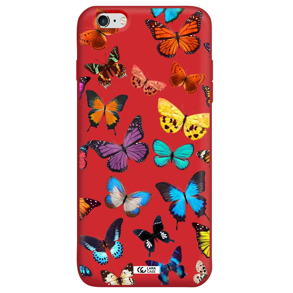 Colorful Butterflies Apple iPhone 6S Silicone Imperial Red Case