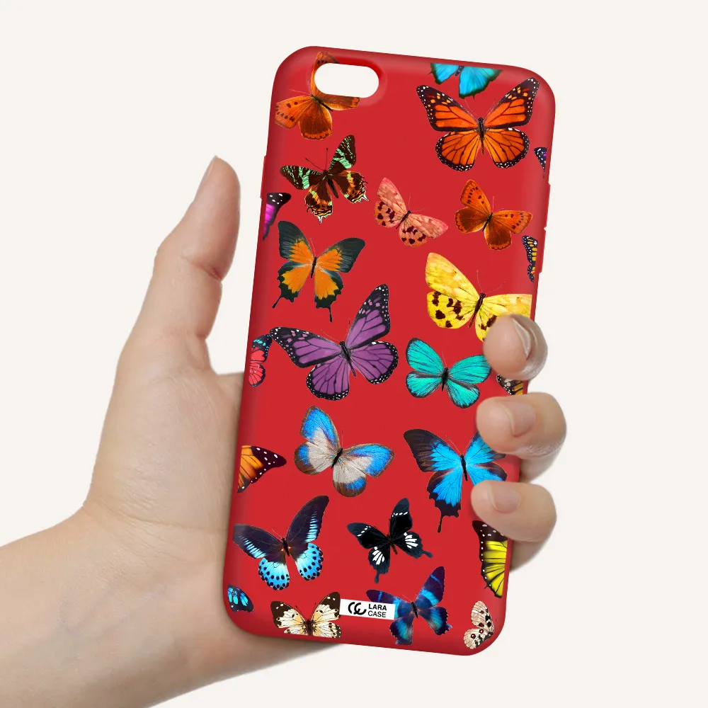 Colorful Butterflies Apple iPhone 6S Silicone Imperial Red Case