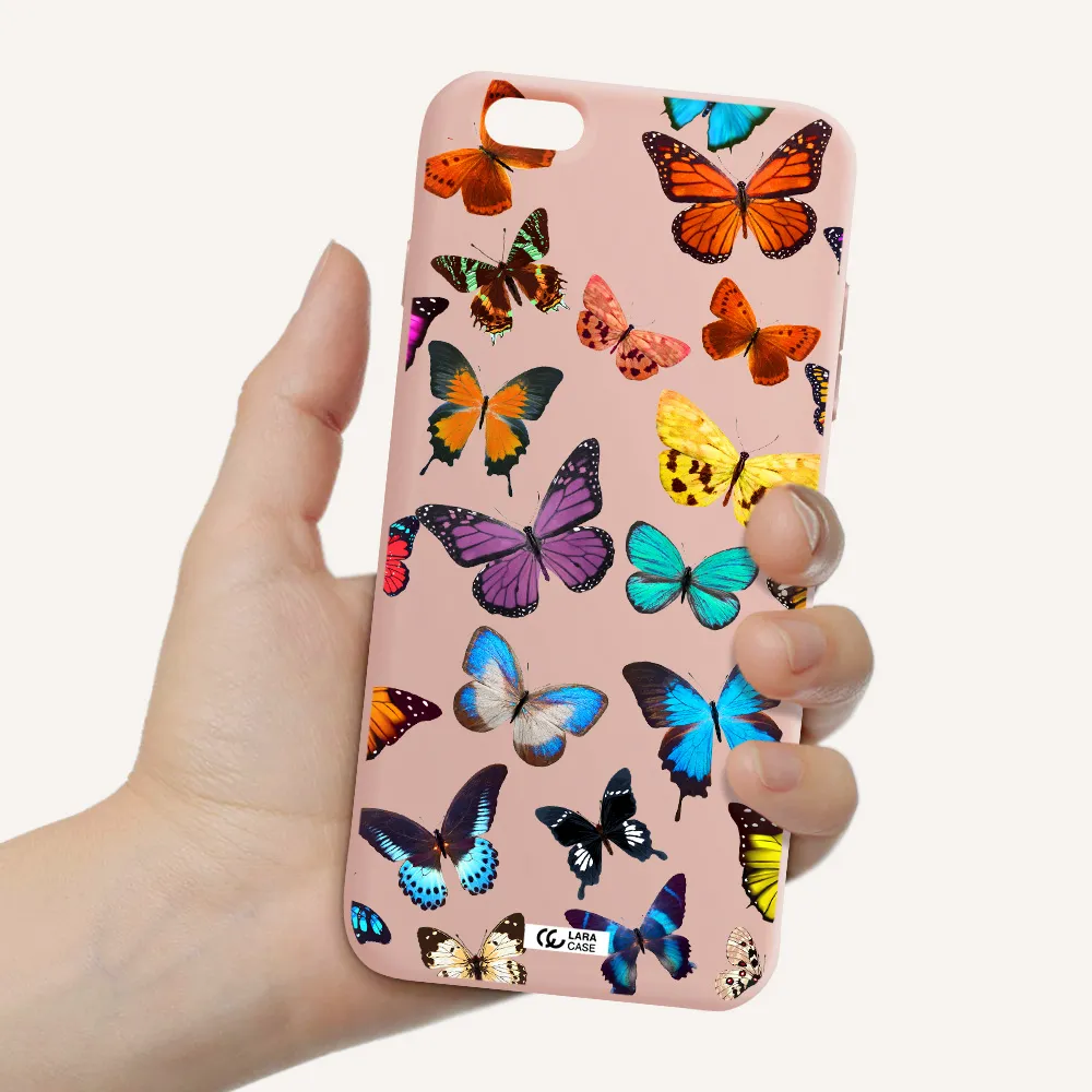 Colorful Butterflies Apple iPhone 6S Silicone pastel pink Case