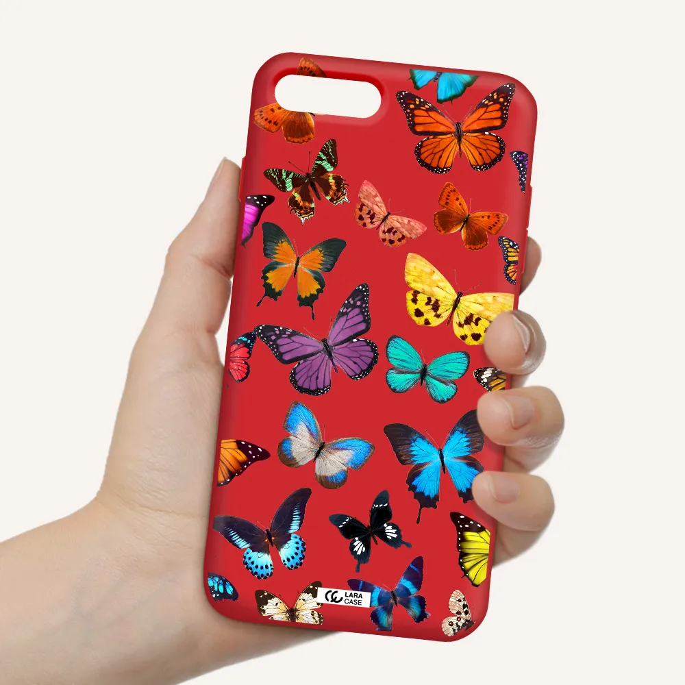 Colorful Butterflies Apple iPhone 7 plus Silicone Imperial Red Case