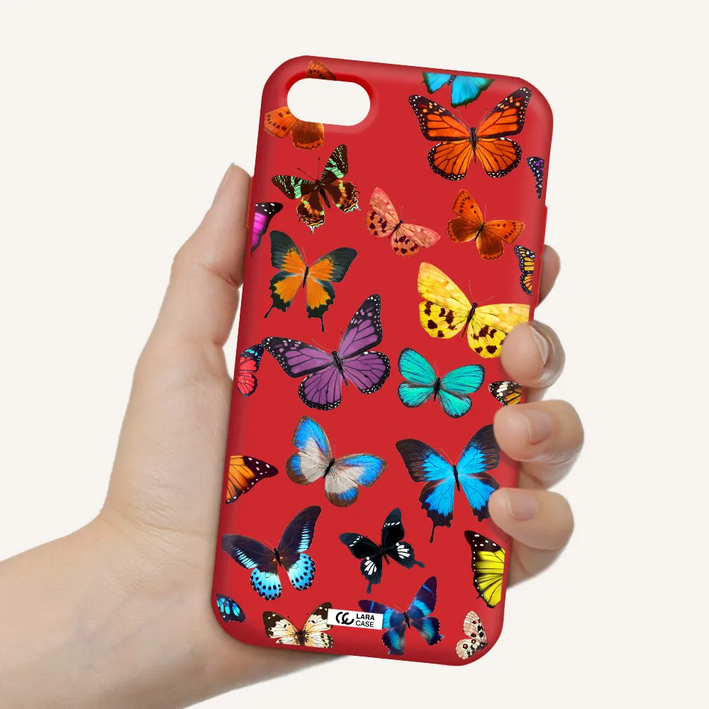 Colorful Butterflies Apple iPhone 7 Silicone Imperial Red Case