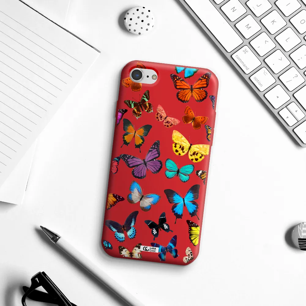Colorful Butterflies Apple iPhone 7 Silicone Imperial Red Case