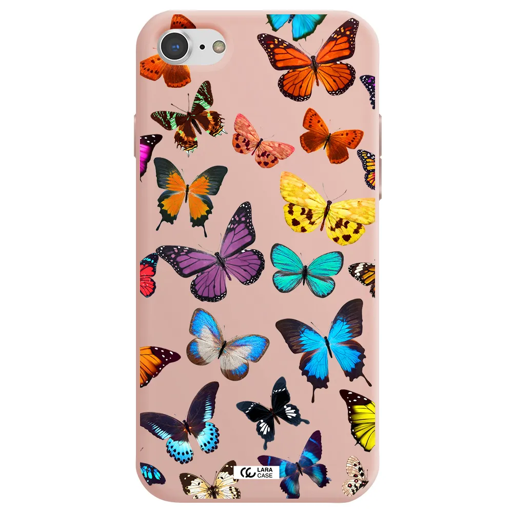 Colorful Butterflies Apple iPhone 7 Silicone pastel pink Case