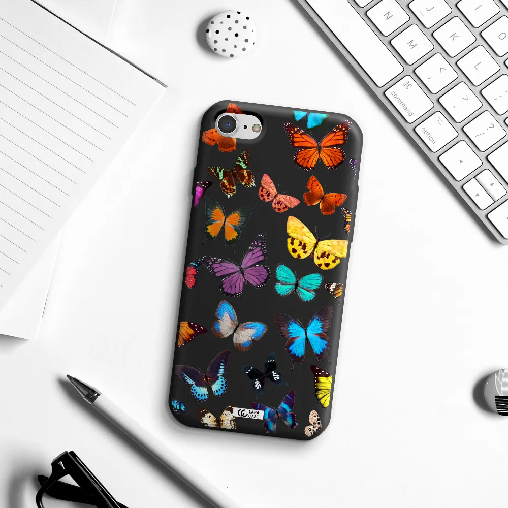 Colorful Butterflies Apple iPhone 8 Silicone black Case