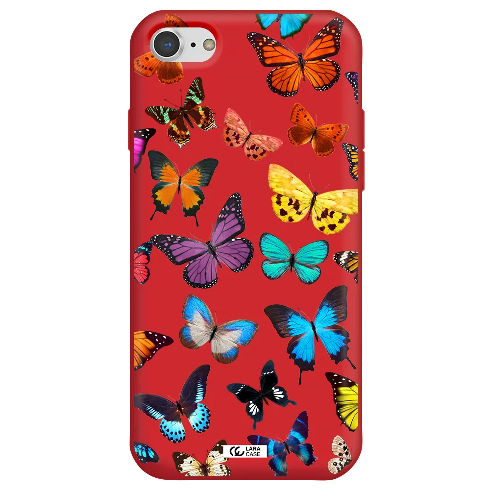 Colorful Butterflies Apple iPhone 8 Silicone Imperial Red Case