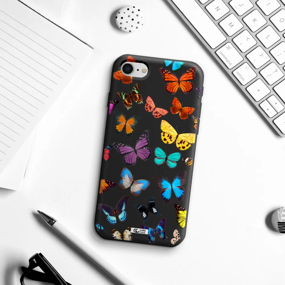 Colorful Butterflies Apple iPhone se 2020 Silicone black Case