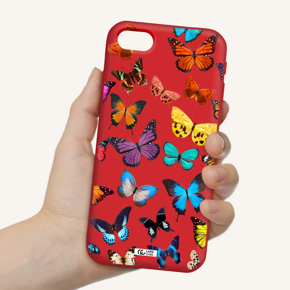 Colorful Butterflies Apple iPhone se 2020 Silicone Imperial Red Case