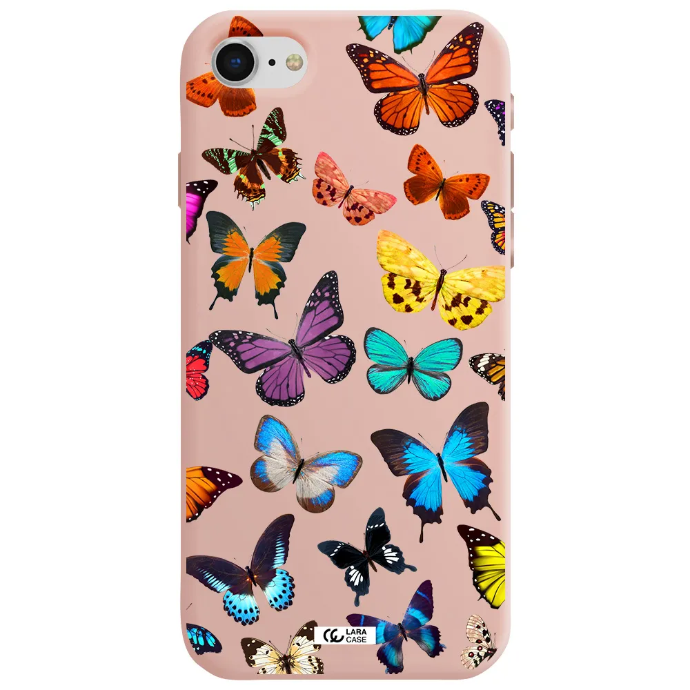 Colorful Butterflies Apple iPhone se 2020 Silicone pastel pink Case