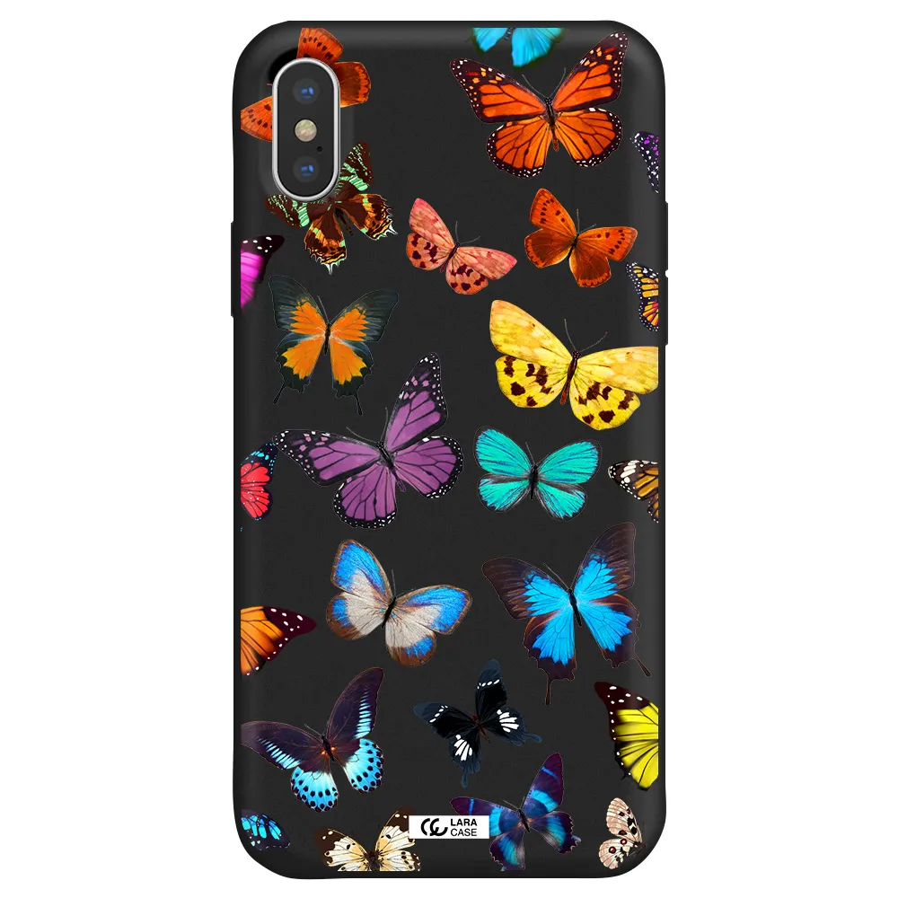 Colorful Butterflies Apple iPhone X Silicone black Case