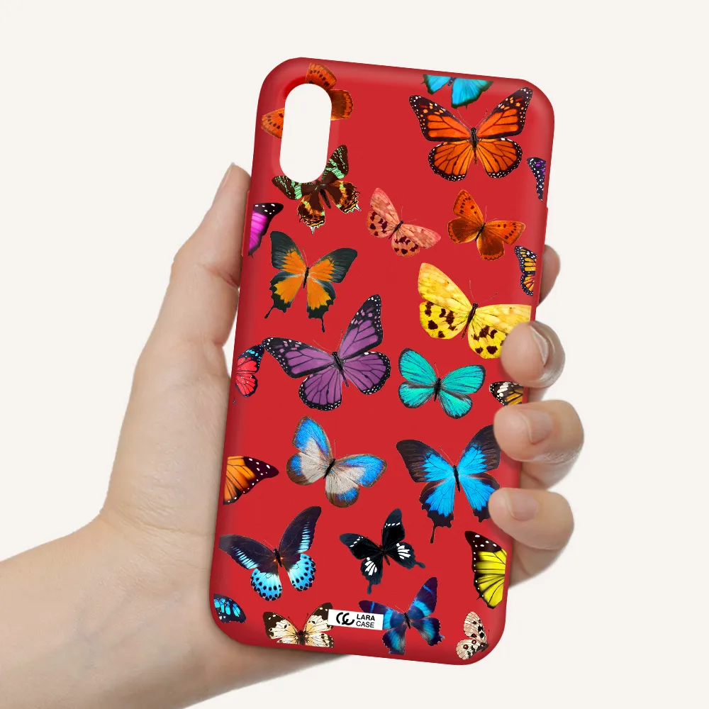 Colorful Butterflies Apple iPhone X Silicone Imperial Red Case