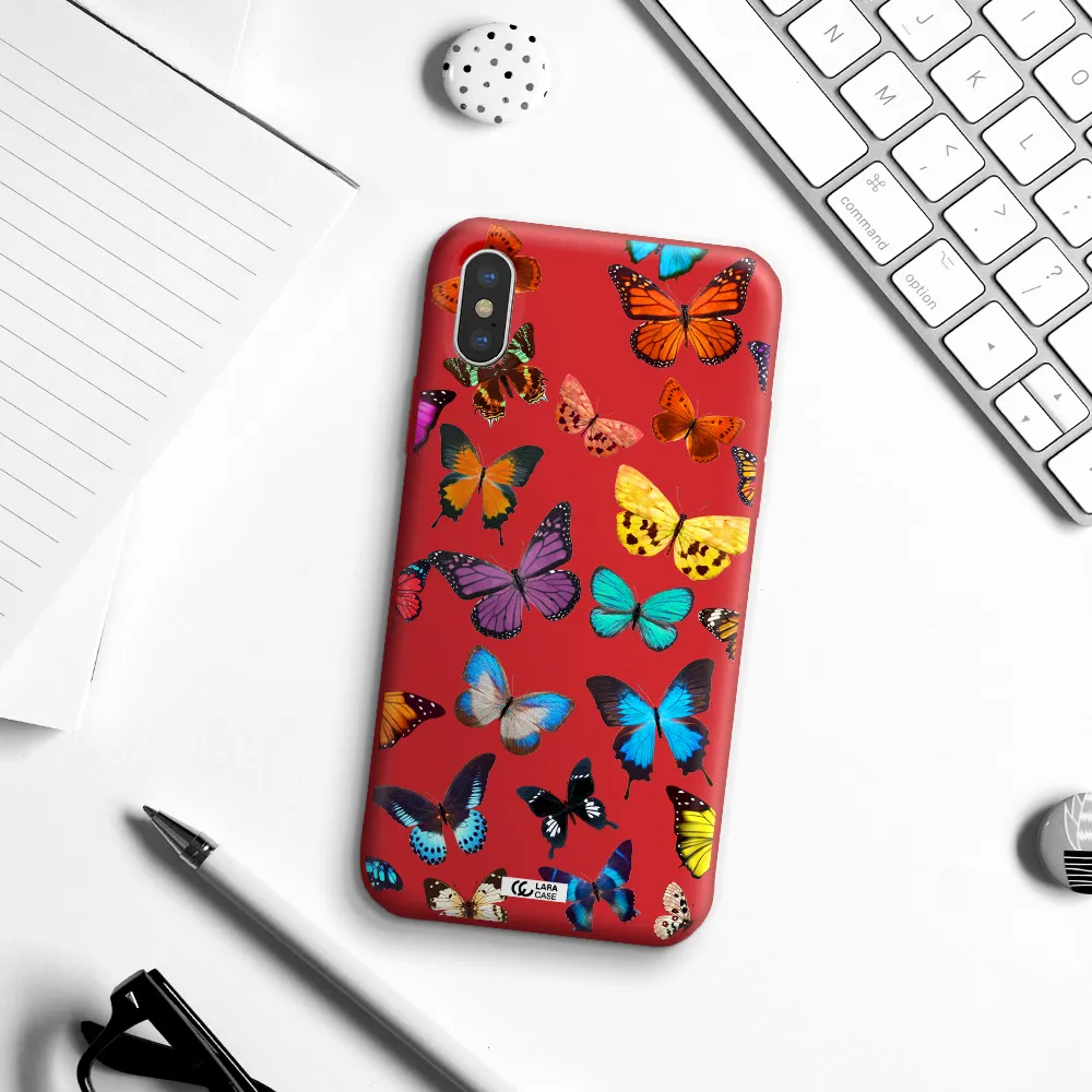 Colorful Butterflies Apple iPhone X Silicone Imperial Red Case