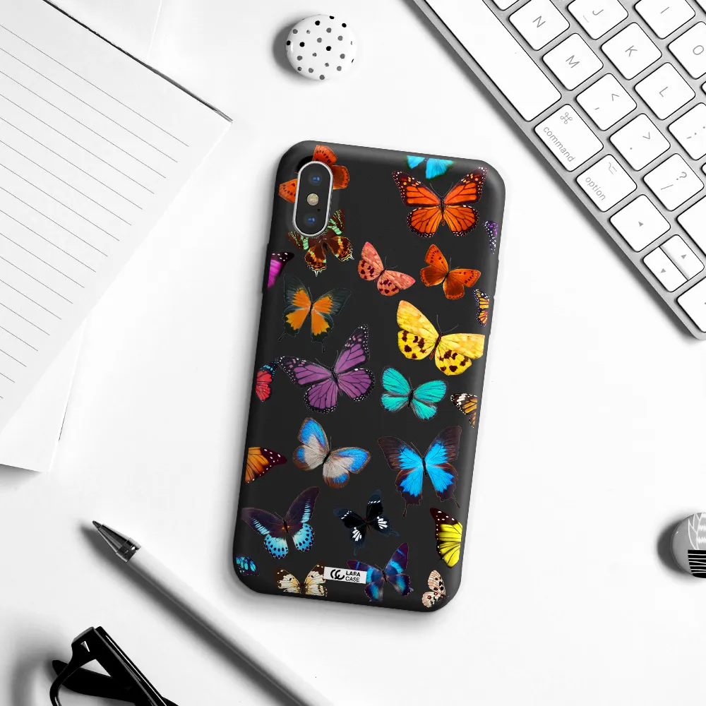 Colorful Butterflies Apple iPhone XS Silicone black Case