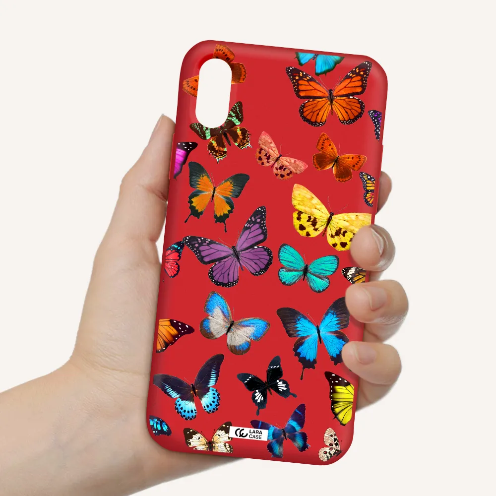 Colorful Butterflies Apple iPhone XS Silicone Imperial Red Case
