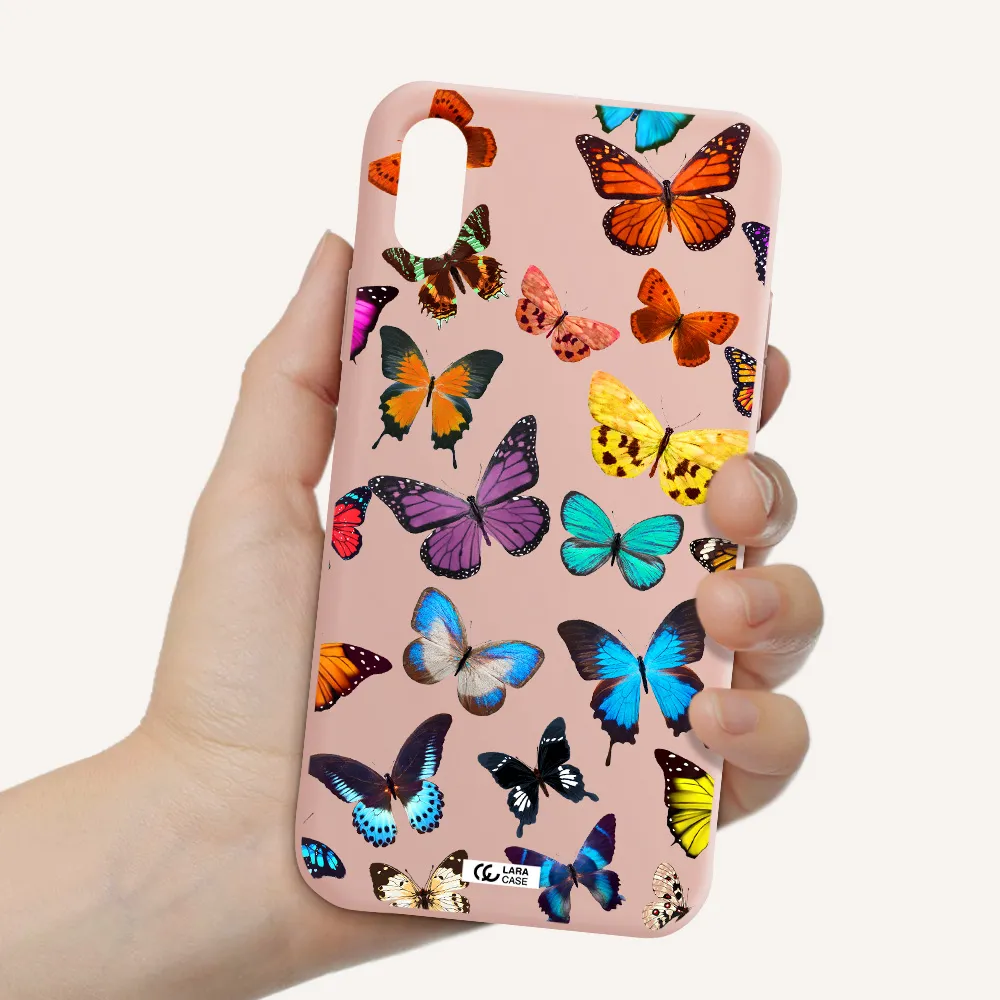 Colorful Butterflies Apple iPhone XS Silicone pastel pink Case