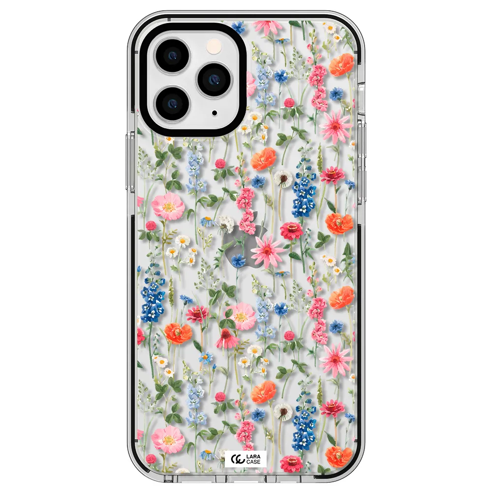 Green Blue Red Flowers Apple iPhone 11 pro impact black border Case