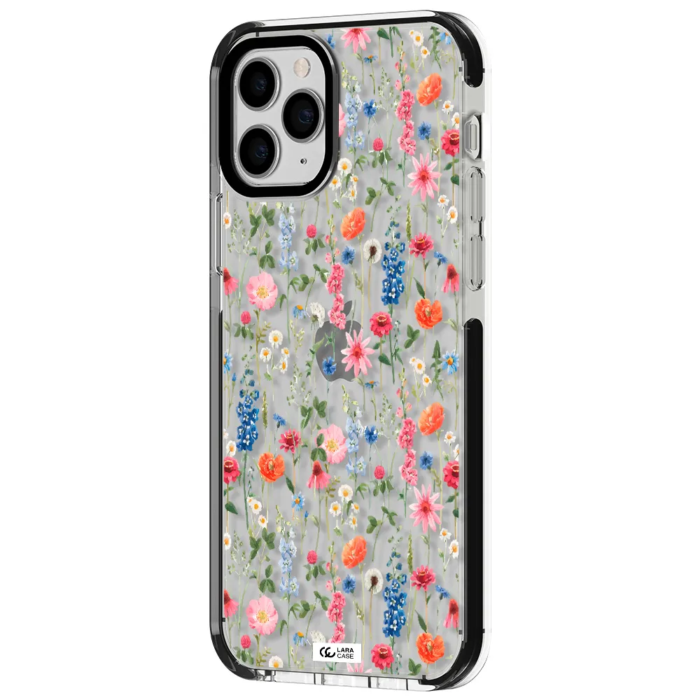 Green Blue Red Flowers Apple iPhone 11 pro impact black border Case
