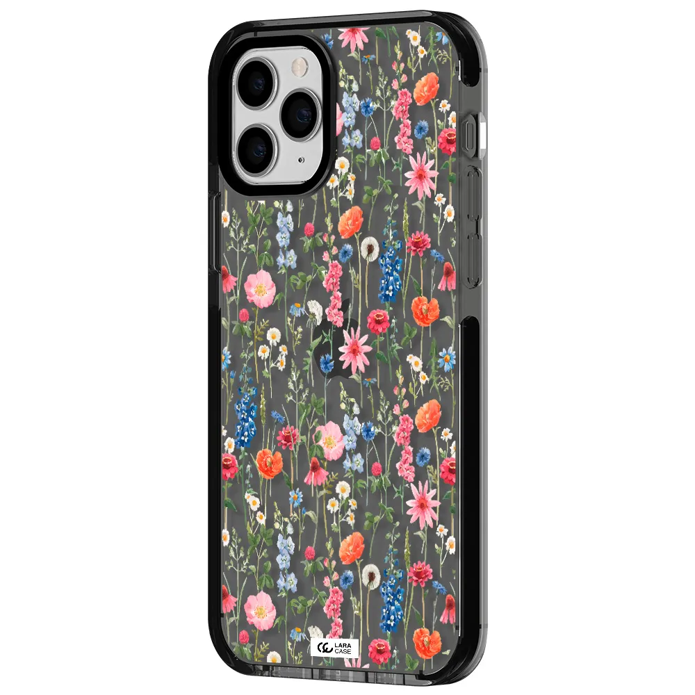 Green Blue Red Flowers Apple iPhone 11 pro impact Smoke Black Case