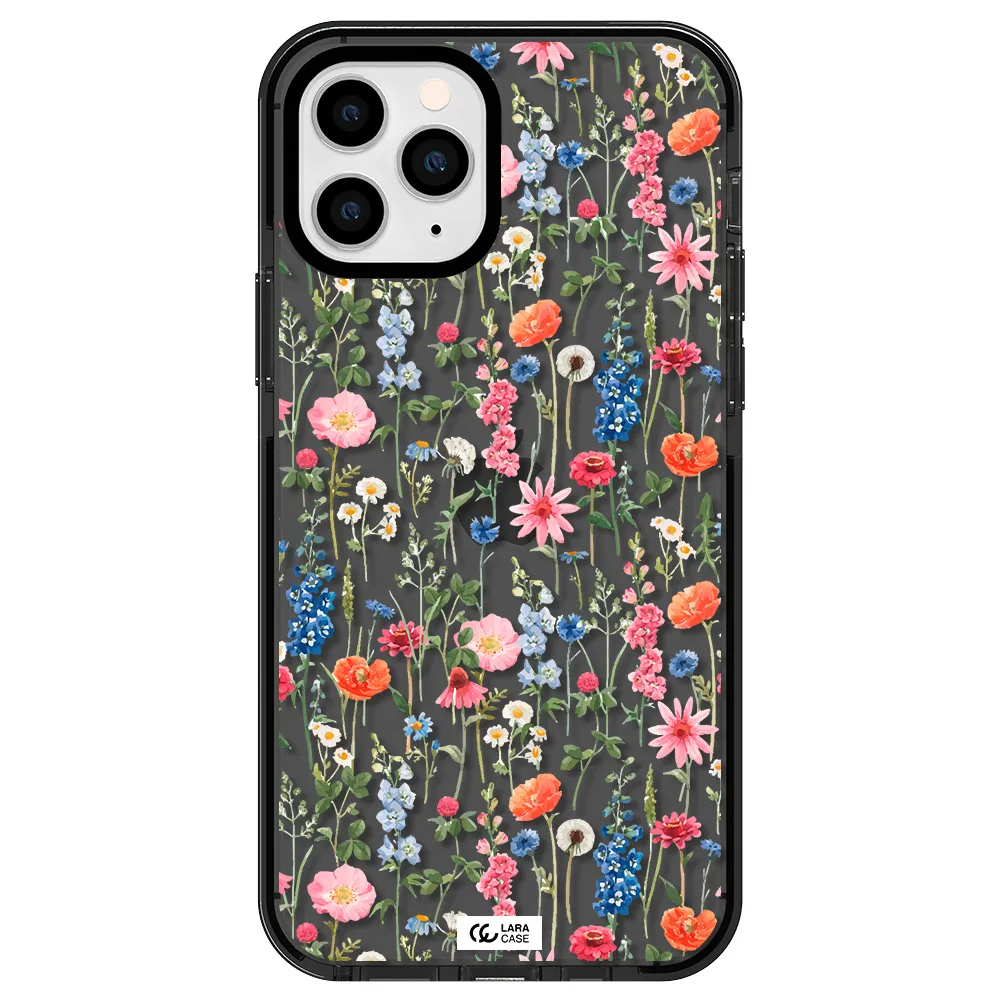 Green Blue Red Flowers Apple iPhone 11 pro max impact Smoke Black Case