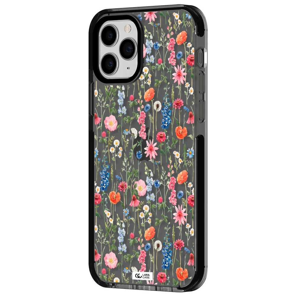 Green Blue Red Flowers Apple iPhone 11 pro max impact Smoke Black Case