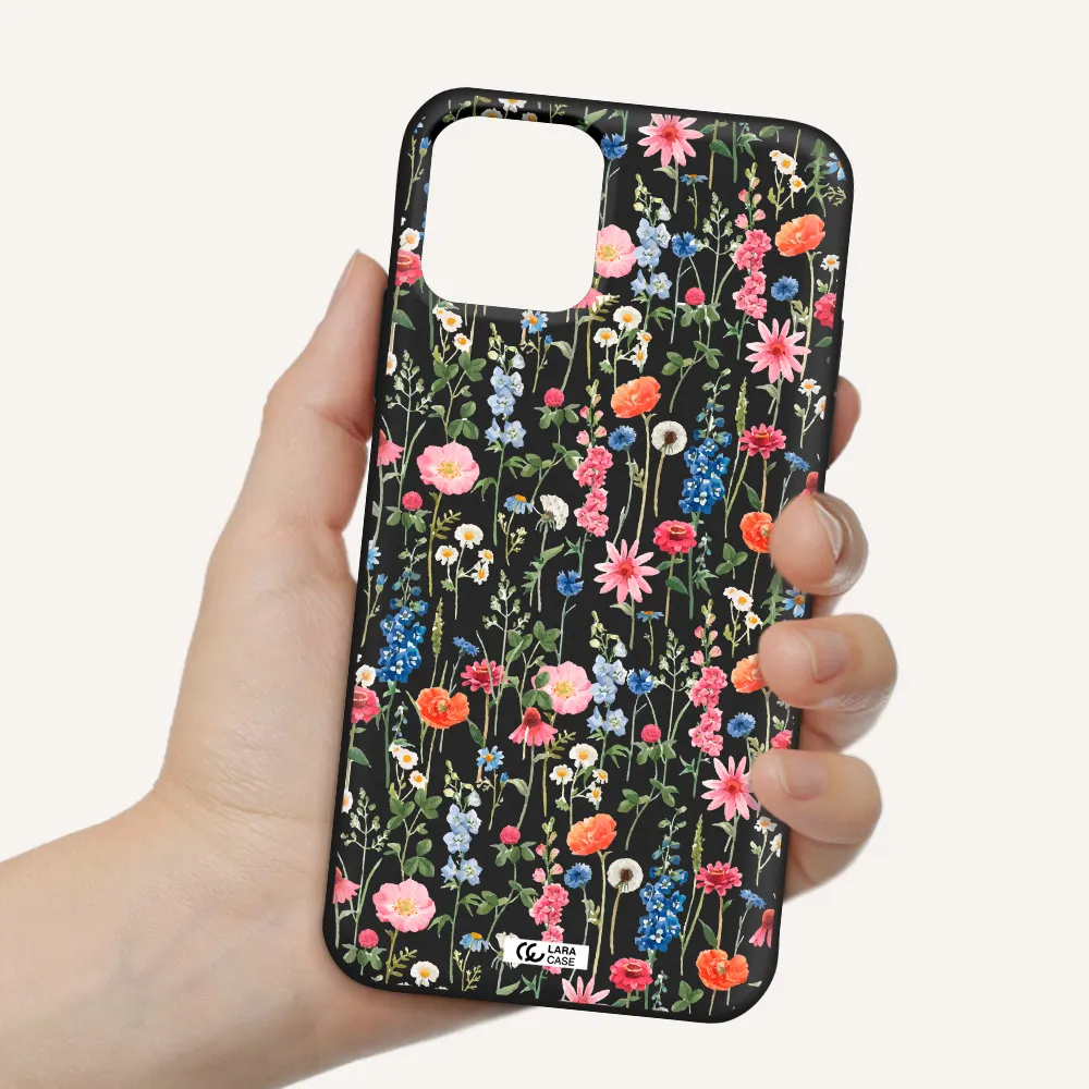 Green Blue Red Flowers Apple iPhone 11 pro max Silicone black Case