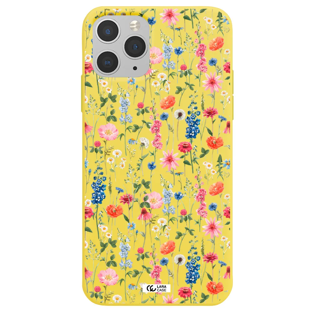 Green Blue Red Flowers Apple iPhone 11 pro max Silicone canary yellow Case