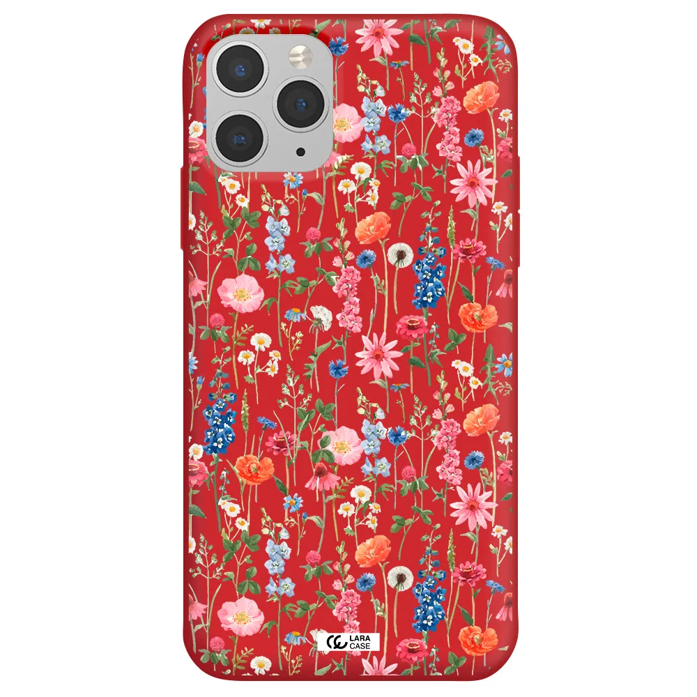 Green Blue Red Flowers Apple iPhone 11 pro max Silicone Imperial Red Case