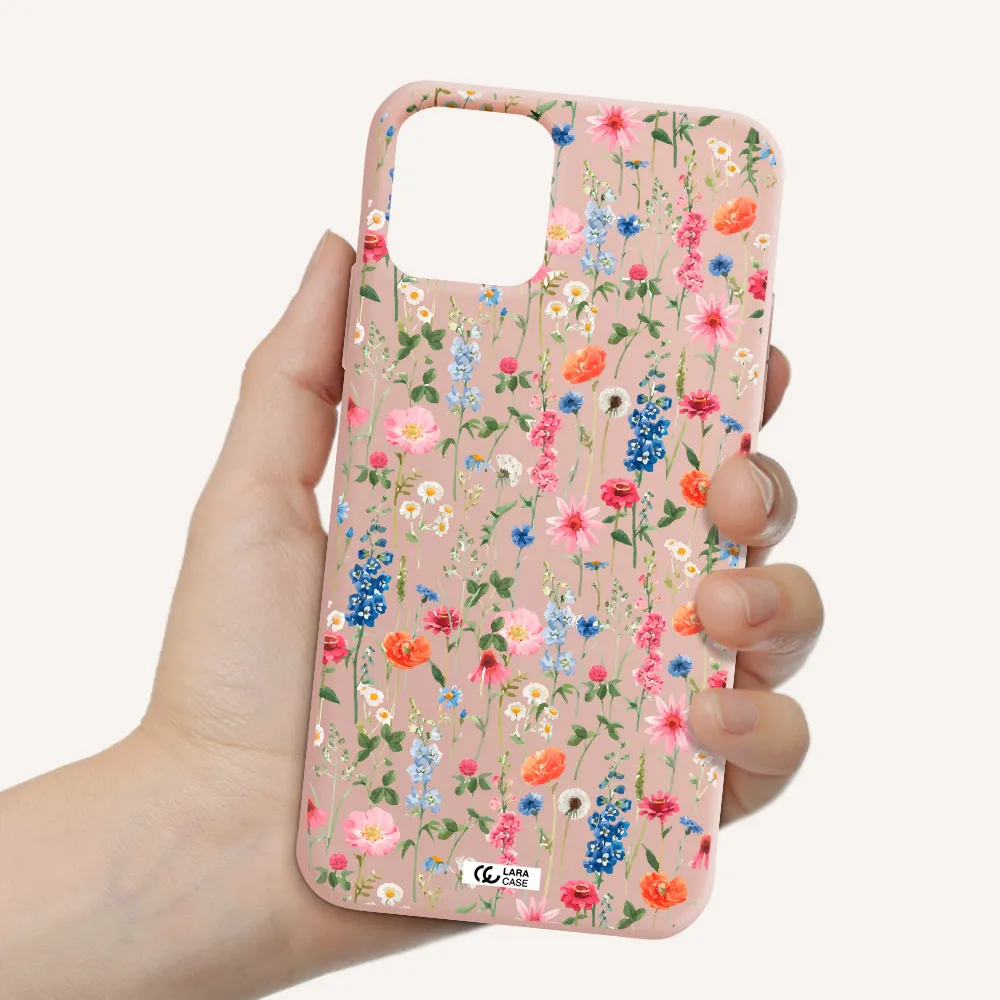 Green Blue Red Flowers Apple iPhone 11 pro max Silicone pastel pink Case