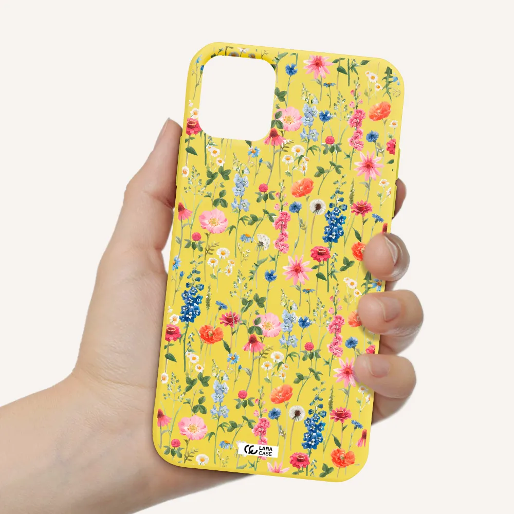 Green Blue Red Flowers Apple iPhone 11 Silicone canary yellow Case