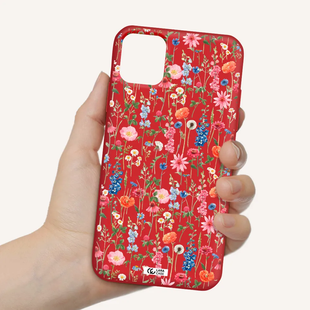 Green Blue Red Flowers Apple iPhone 11 Silicone Imperial Red Case