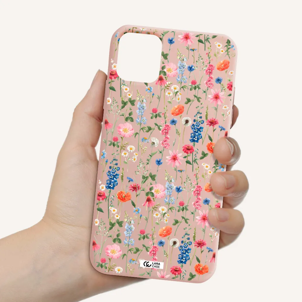 Green Blue Red Flowers Apple iPhone 11 Silicone pastel pink Case