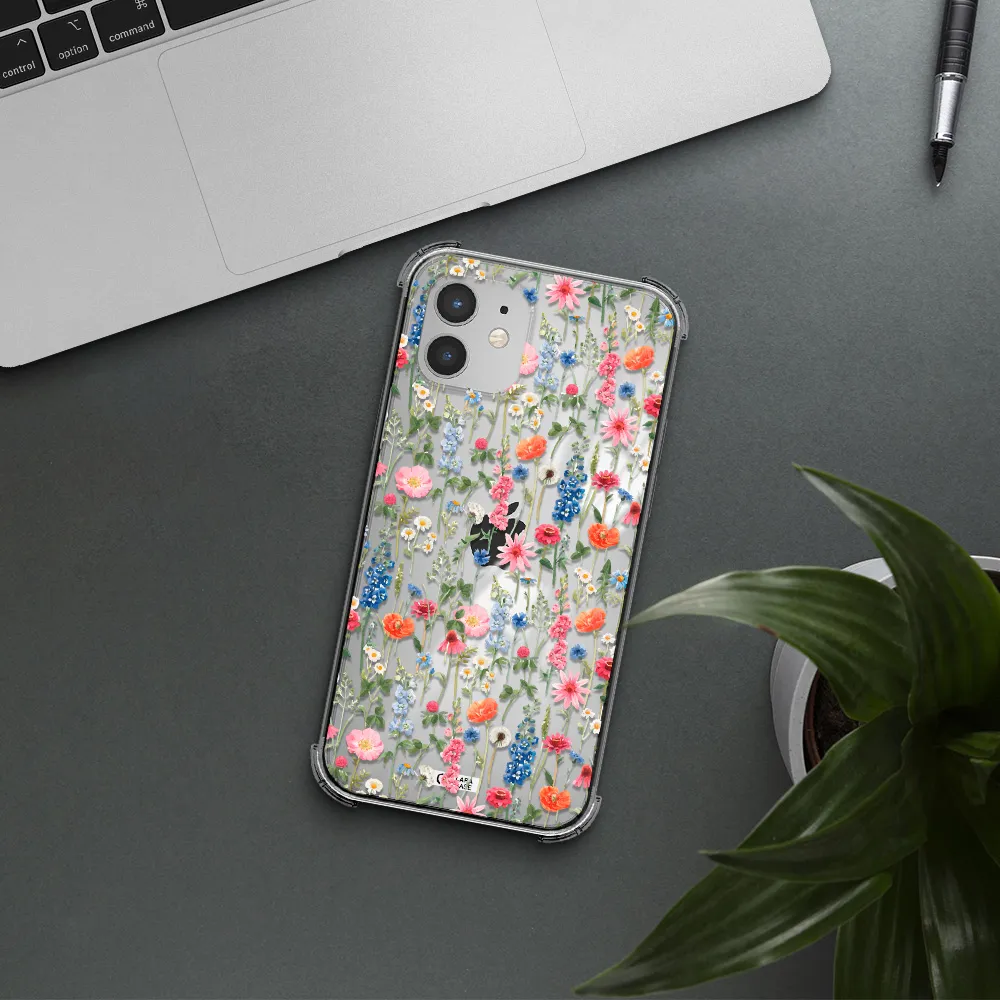 Green Blue Red Flowers Apple iPhone 12 Clear PC Case
